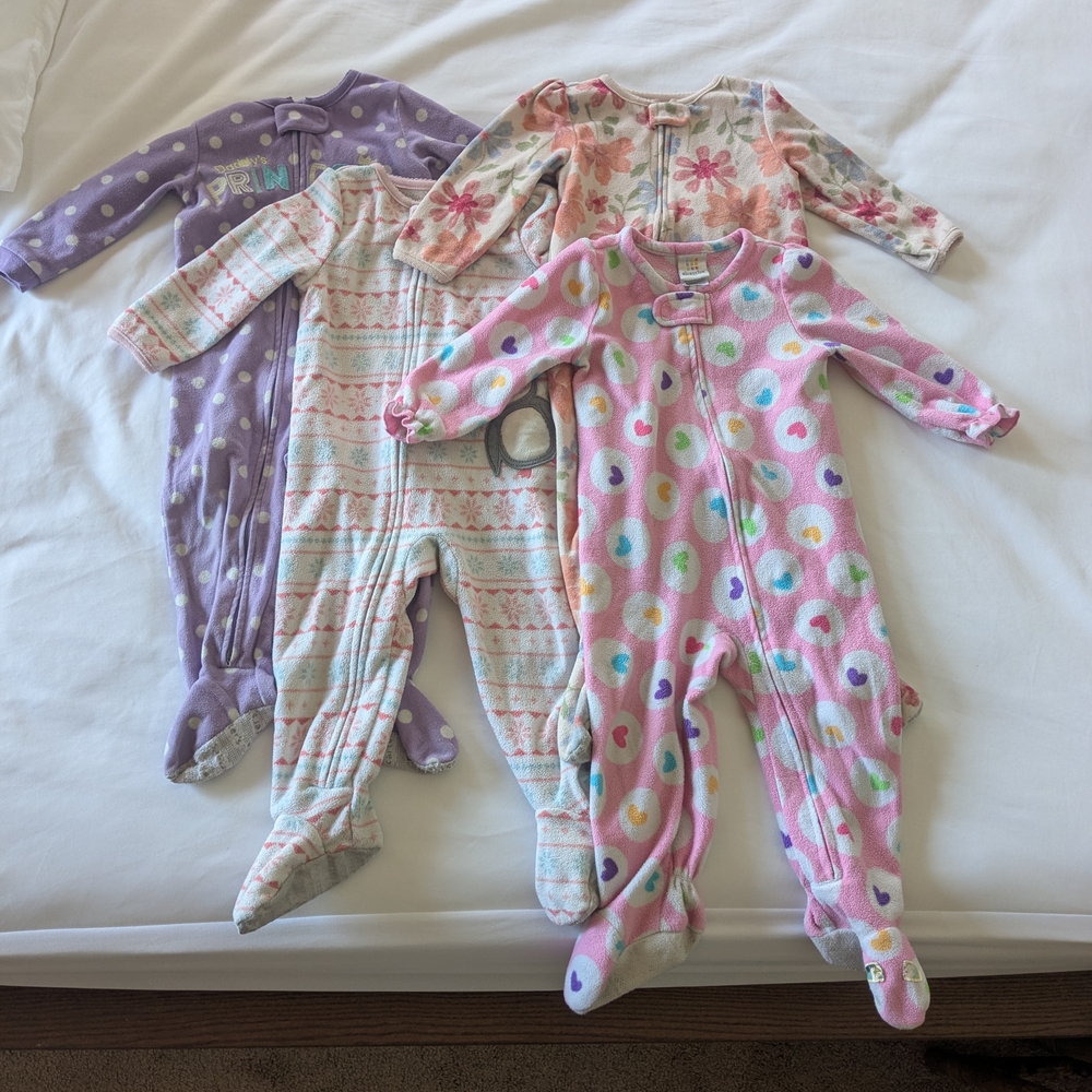 Bundle Of 4 Fuzzy Footie Pajamas, Mostly Carters